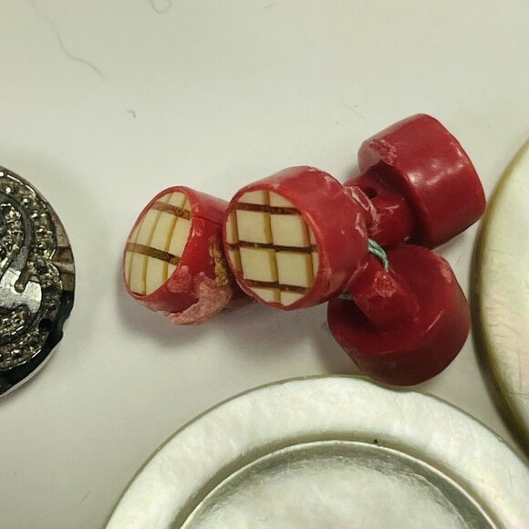 Button Pink Black Mother Pearl Plastic Metal Shell Random Lot Vintage For Crafts - Picture 13 of 15